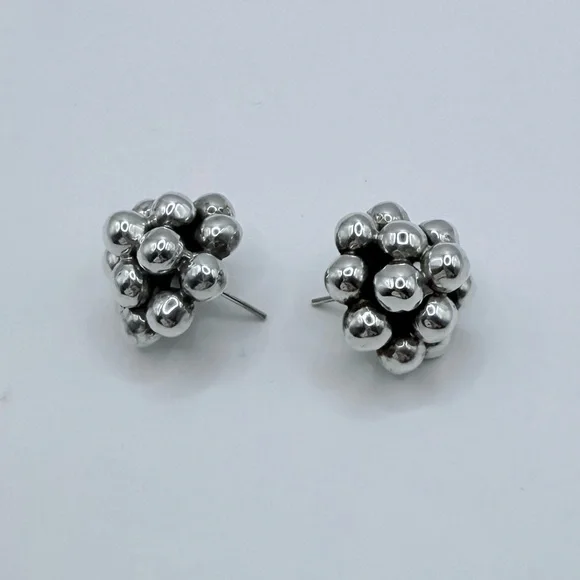 TAXCO Vintage Sterling Silver Cluster Earrings - Picture 7 of 11